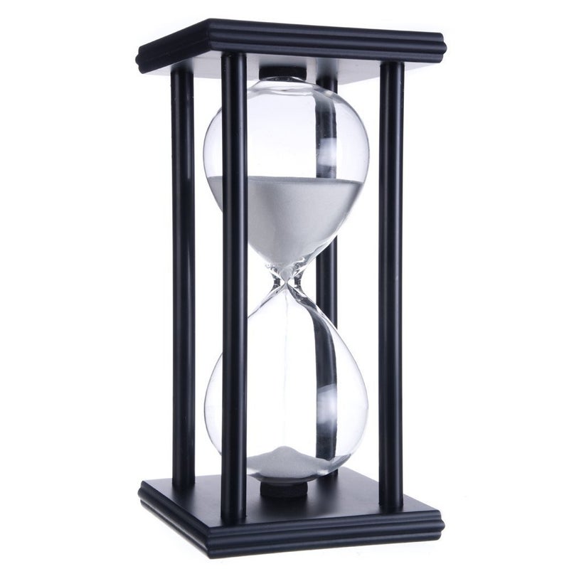 Lodunsyr Hourglass Timer for 60 Minutes Sandglass Timer for Kitchen Living Room Home Bedroom Party Festival School Game Sand Timer (Black Frame White Sand) - Image 1